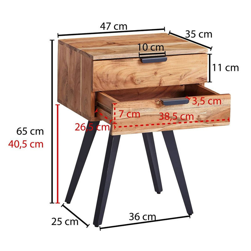 Wohnling Nachtkonsole aus Akazienholz und Metall in Braun B/H/T: 47 x 65 x 35 cm - Bild 2