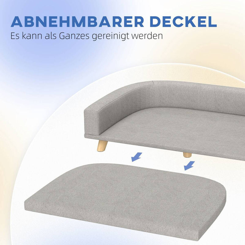 PawHut Hundesofa Grau mit Kissen und Kiefernholzbeinen, B/T/H: 98 x 67 x 25 cm - Bild 3