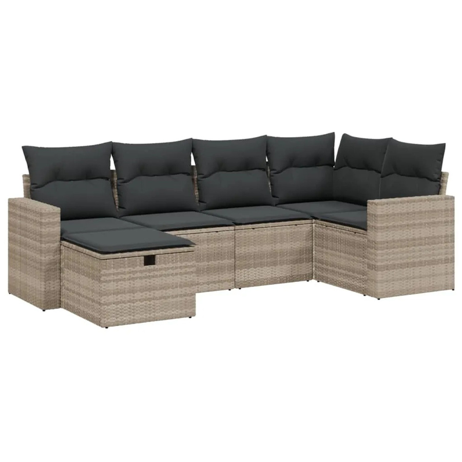 vidaXL 6-tlg Garten-Sofagarnitur in L-Form aus Poly Rattan und Metall mit Kissen, Hellgrau - Bild 2