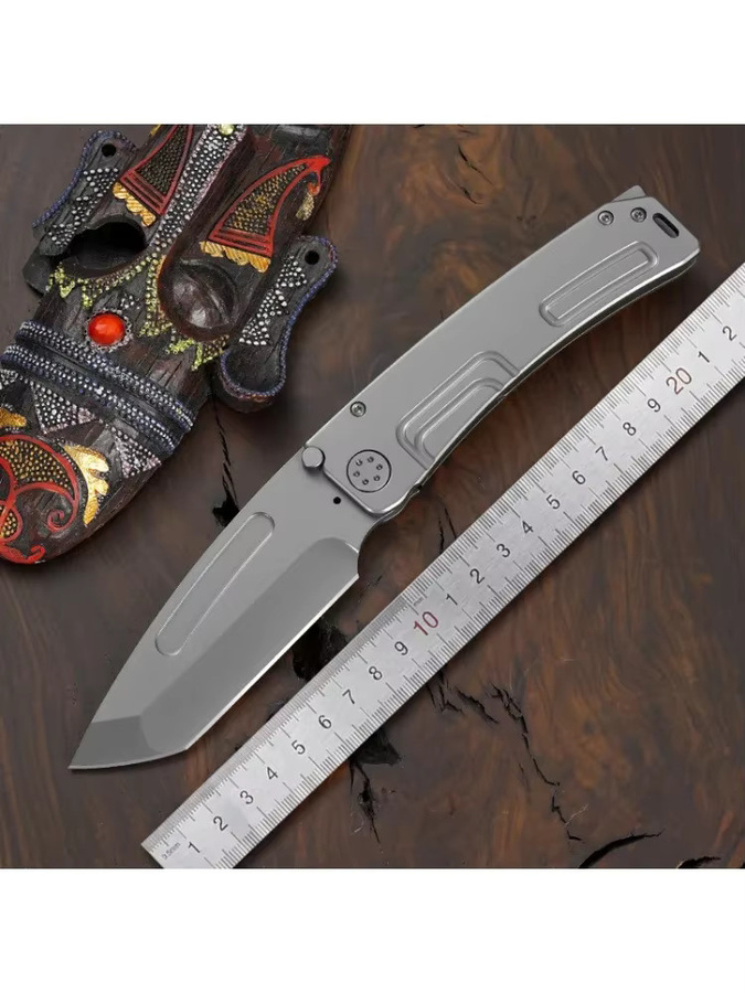 Hochhartes Taschenmesser für Outdoor und Camping mit D2-Stahlklinge und grauem Griff als EDC-Überlebensmesser - Bild 3
