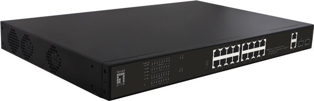 LevelOne GEP-2021 PoE Switch mit 16 x 10/100/1000 Ports, 2 x Gigabit Ports und 2 x Gigabit SFP Uplink, 270 W, Schwarz, Desktop oder Rack-montierbar - Bild 1