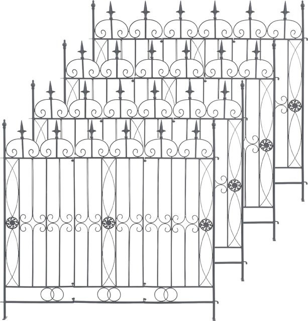 CLP 4er Set Eisen-Gartenzäune Mangold in Schwarz, modularer Steckzaun im Landhausstil für Garten und Terrasse - Bild 1
