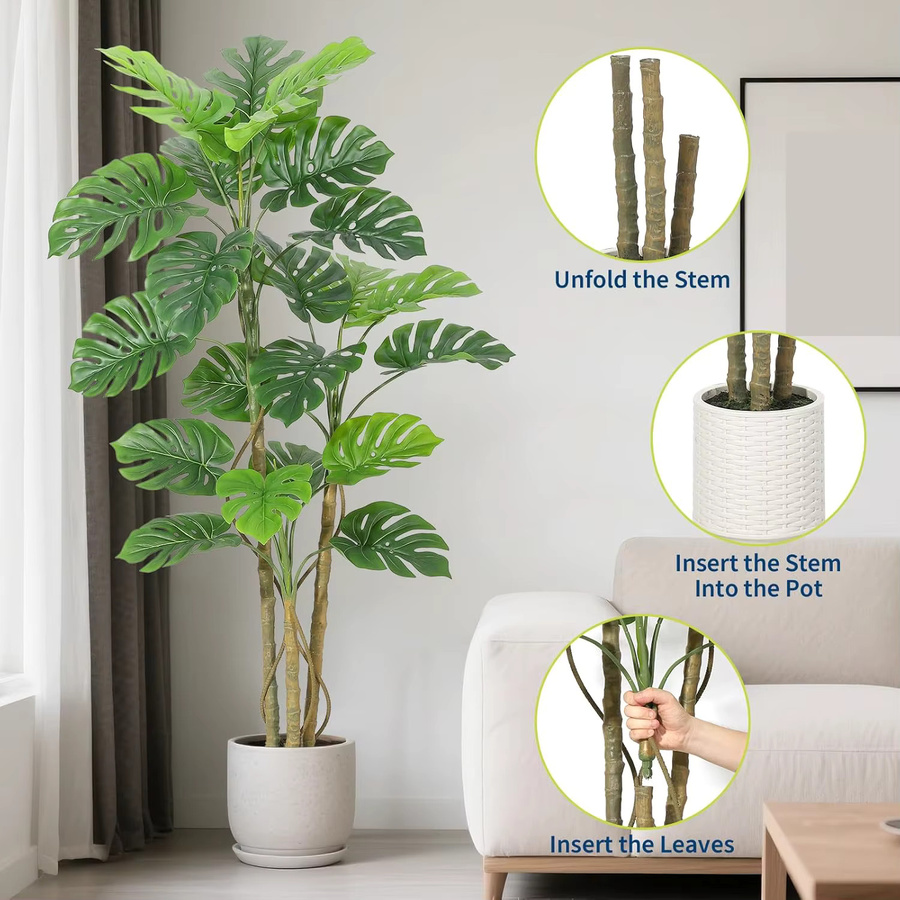 HiMISS Künstliche Monstera-Pflanze in Grün, Tropischer Palmenbaum aus Kunststoff für Heim- und Bürodekoration, Höhe: 180 cm, Breite: 150 cm - Bild 2