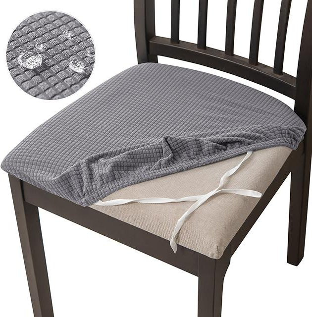 BRHUIXUE Wasserdichte Jacquard Stuhlbezüge aus Polyester und Elastan, grau, 4er-Set - Bild 1