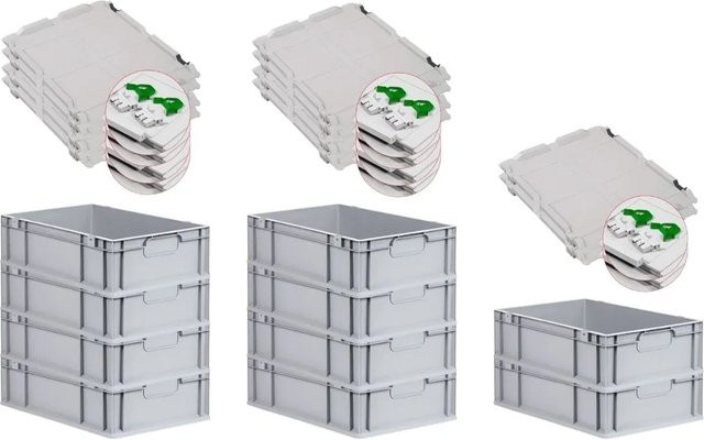 PROREGAL Spar Set 10x Eurobox Nextgen Economy mit Scharnierdeckel und grünen Schiebeschnappverschlüssen, Grau/Grün, H x B x T: 17 x 40 x 60 cm - Bild 1