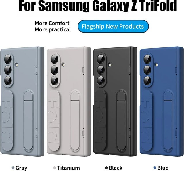 Samsung Galaxy Z TriFold Schutzhülle mit Scharnierabdeckung, Displayschutzfolie aus gehärtetem Glas und klappbarem Ständer in Blau - Bild 1