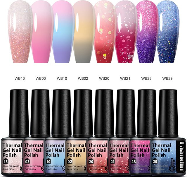 Faandin Gel-Nagellack-Set, temperaturwechselnd, 8 Stück - Bild 1