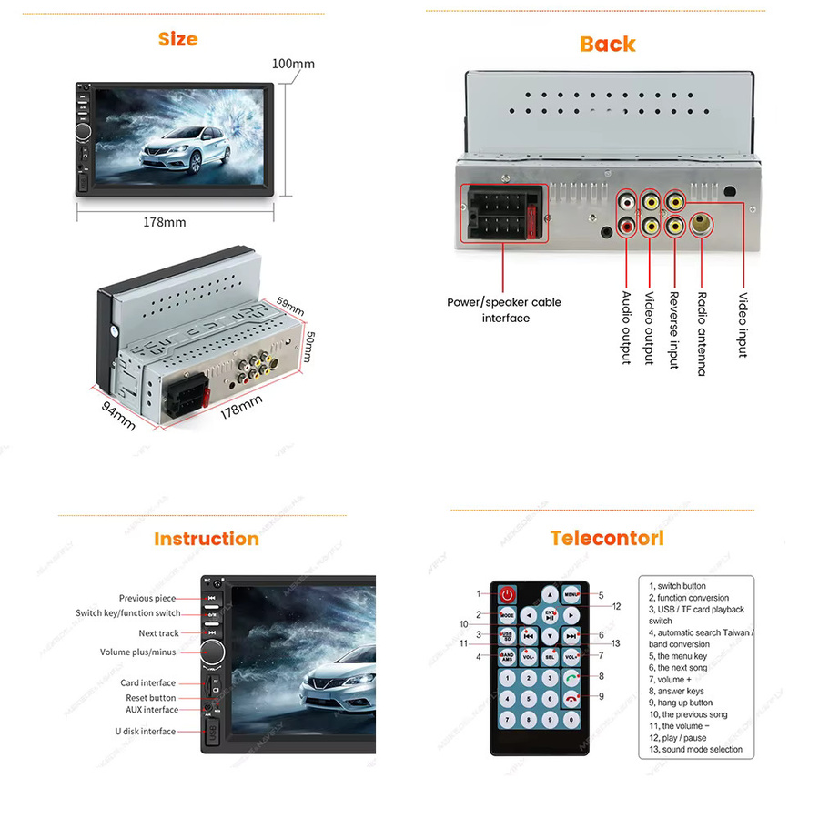 MEKEDE 1DIN MP5 Autoradio mit 7 Zoll HD Touchscreen, Bluetooth, USB und TF-Kartenslot, Schwarz - Bild 4