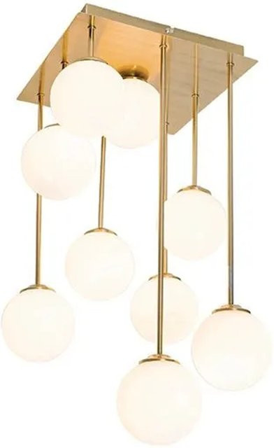 QAZQA Athens Moderne Deckenleuchte in Gold mit 9 Opalglas-Leuchten - Bild 1