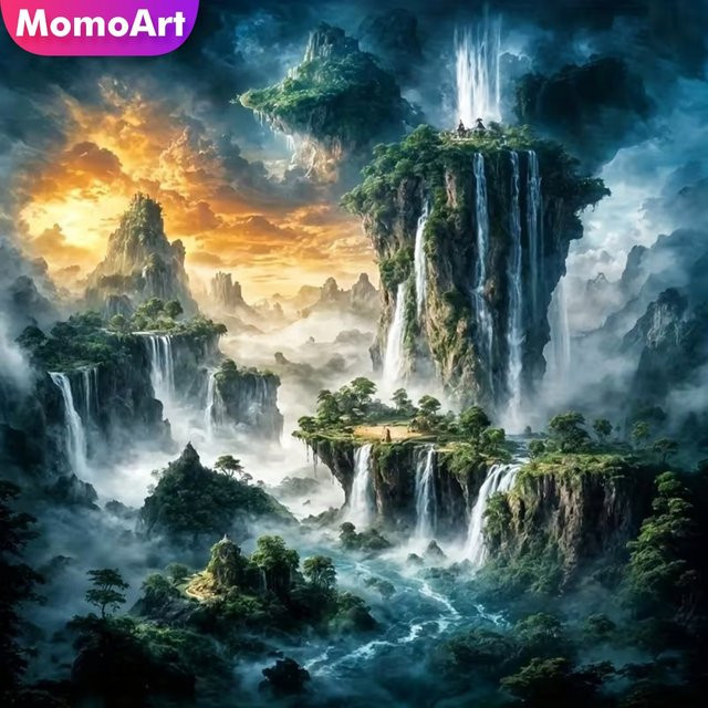Momoart Diamantmalerei Wasserfall-Landschaft DIY Set mit Acryl-Mosaik in Multicolor, B/H: 20 x 20 cm - Bild 1