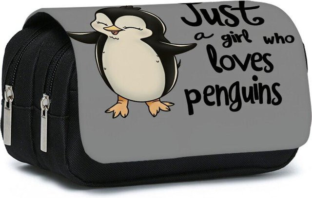 Fancy Style Studio Stoff Federmäppchen mit Pinguinmuster, grau, doppelt klappbar - Bild 1