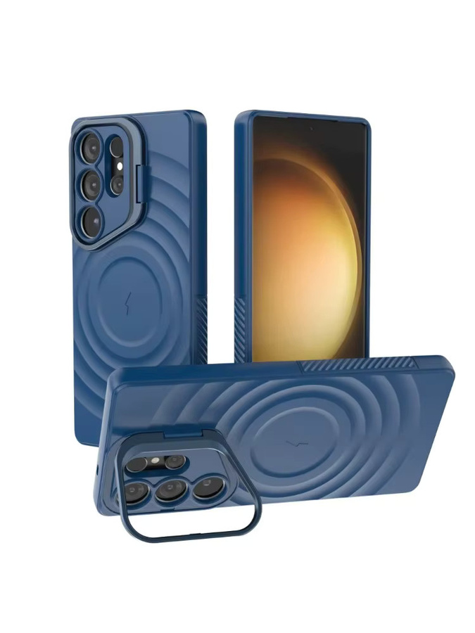 Wasserwellen Magnetgehäuse für Samsung Galaxy S25 Ultra und S25 Plus mit faltbarem Objektivhalter und MagSafe Unterstützung in Schwarz oder Weiß - Bild 7