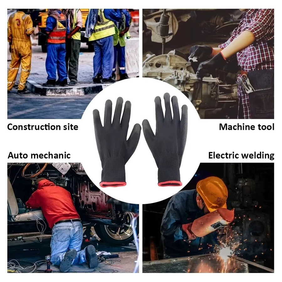 Nylon-PU-Arbeitshandschuhe mit Handflächenbeschichtung in Schwarz - Bild 6