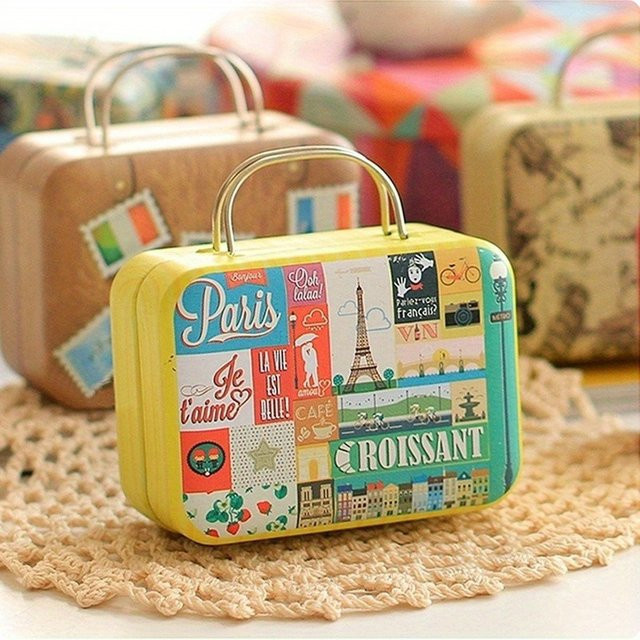 Vintage Zinnbox in Kofferform als dekorative Aufbewahrungsdose für Süßigkeiten oder Gastgeschenke, Mehrfarbig - Bild 1