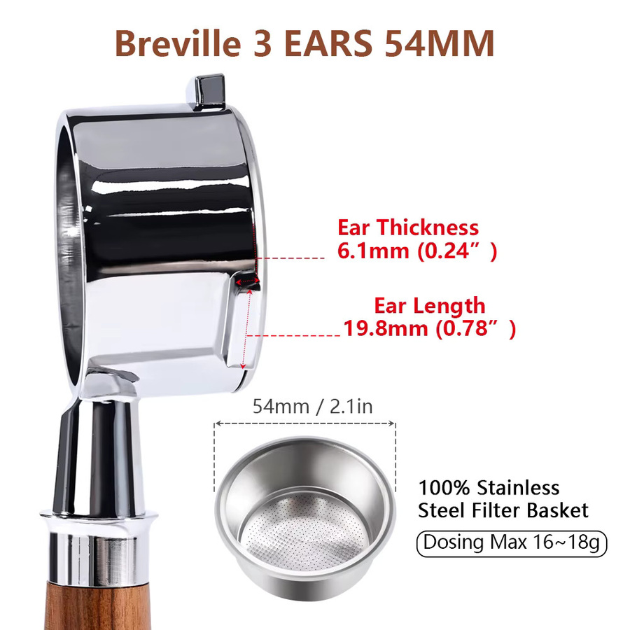 Sage 54mm Bottomless Portafilter Siebträger in Silber für Breville Sage 870 878 879 Espressomaschinen - Bild 2