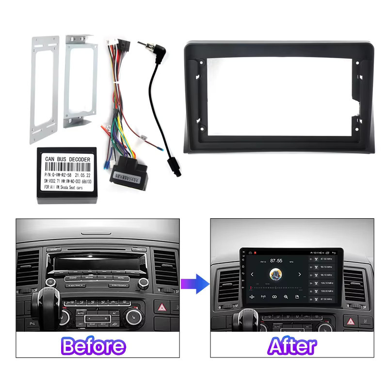 TomoStrong 9-Zoll Autoradio Blende Rahmen für Volkswagen Multivan T5 2003–2015 inklusive Canbus und Montagesatz in Schwarz - Bild 3