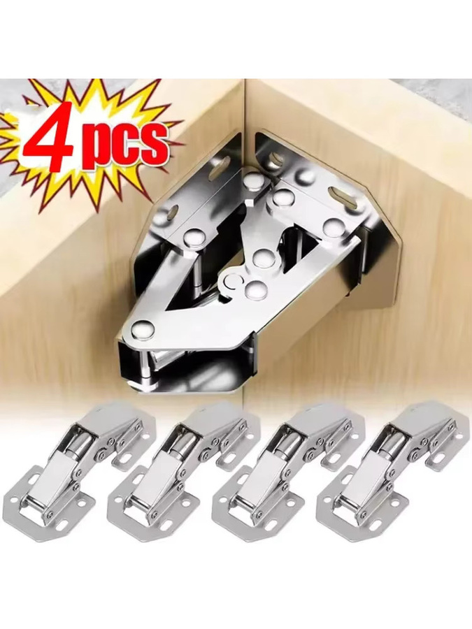 4er-Set hydraulische 90-Grad-Schrankscharniere mit Soft-Close-Funktion ohne Bohren in Silber/Chrome für Küchenschränke und Möbelbeschläge - Bild 5
