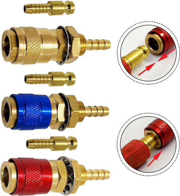 VIBRATITE Schnellanschluss-Fitting Set für WIG-Schweißen, Wasser- und Gasadapter in Rot, Gelb und Blau - Bild 1