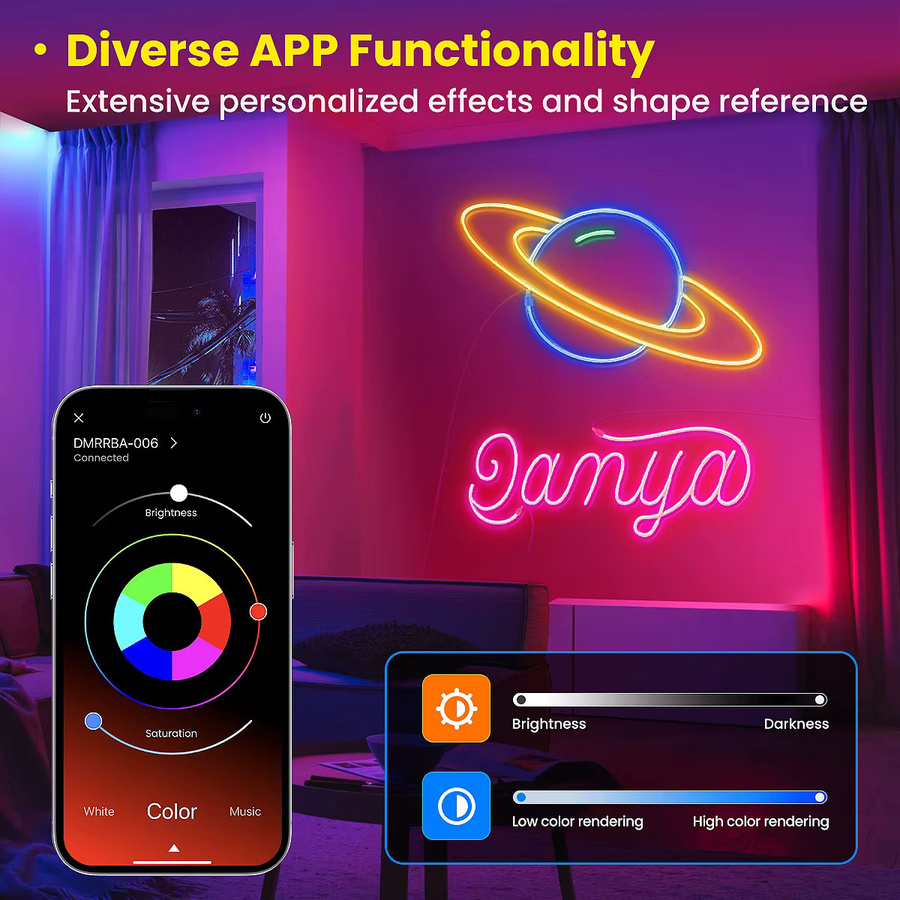 Flexible RGB-Neon-LED-Streifen mit App- und Fernbedienung, IP65 wasserdichte Neon-Flex-Seillampe in Multicolour mit Musiksynchronisierung und verschiedenen Modi - Bild 2