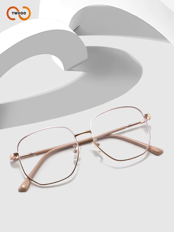 TWOOO Korrektionsbrille, Unisex, Vollrand, Hexagonal, Metall, Gold - Bild 2