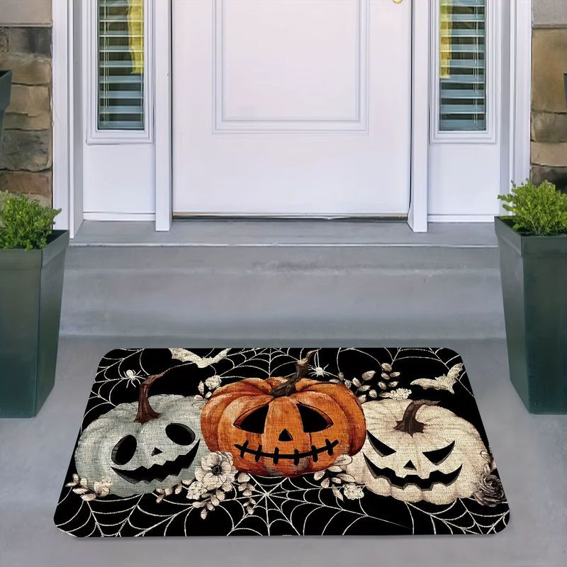 VIKAMA Halloween-Druckteppich mit schwarzen Kürbissen und Spinnennetz-Design in Schwarz - Bild 6