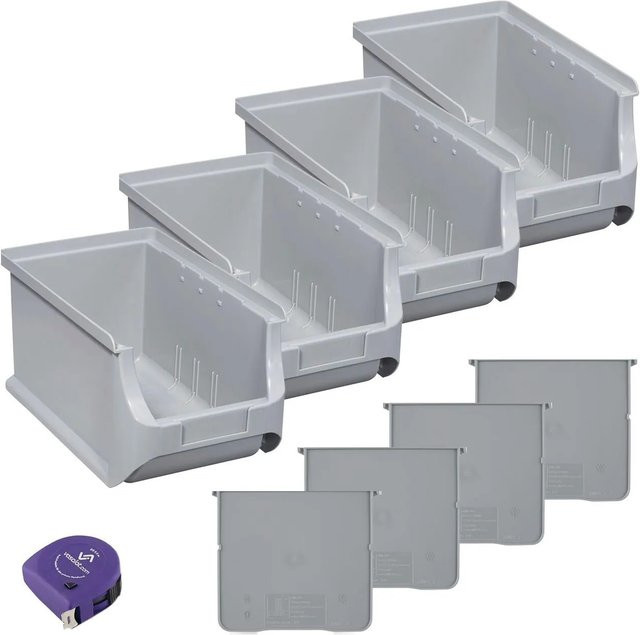 vasalat Set Stapelboxen Größe 3 Grau mit Trennsteg, 4 Stück, B/T/H: 23,5 x 15,0 x 12,5 cm - Bild 1