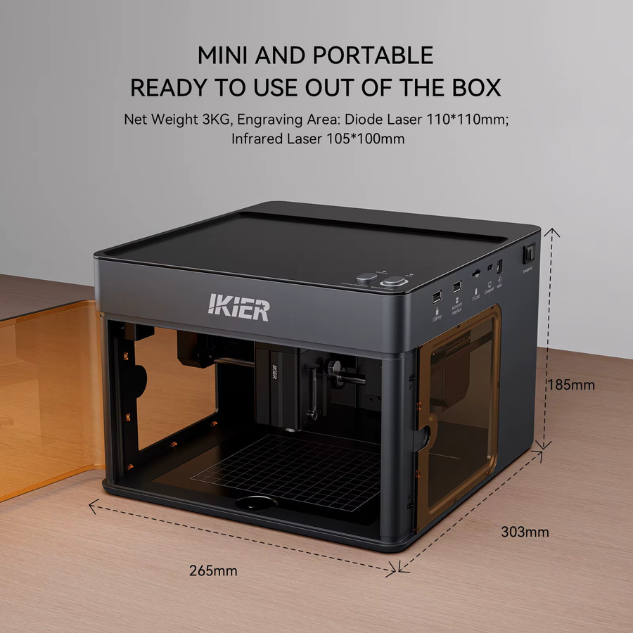IKier Flex Mini Tragbarer Lasergraveur Klasse 1 in Schwarz mit 10000mm/min und 0,1mm CoreXY für Holz, Leder, Papier und Metall, kompatibel mit AtomStack - Bild 2