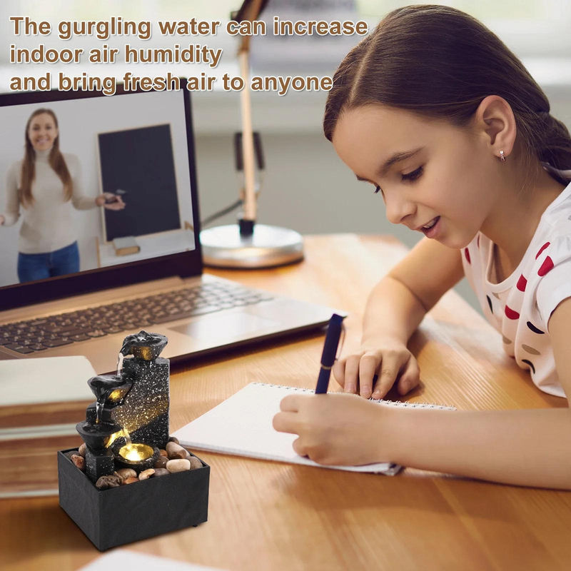 Your Warm Home Desktop-Wasserfall mit LED-Beleuchtung in Schwarz aus ABS-Kunststoff und Kunstharz für Wohnzimmer und Büro - Bild 5