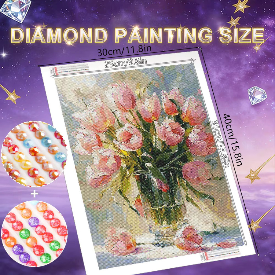 HUACAN Diamant-Mosaik-Set mit floralem Rosenblüten- und Pfingstrosenmuster, 5D Komplettset mit AB Feenstaub-Bohrern in Multicolour, B/H: 30,0 x 20,0 cm - Bild 2