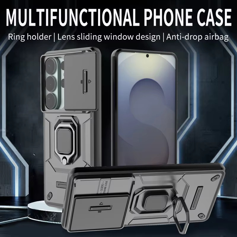 Stoßfeste Panzer-Schutzhülle für Samsung Galaxy S26 S25 S24 S23 Ultra Plus S25Edge S24FE mit Schiebeobjektiv in Grau - Bild 2