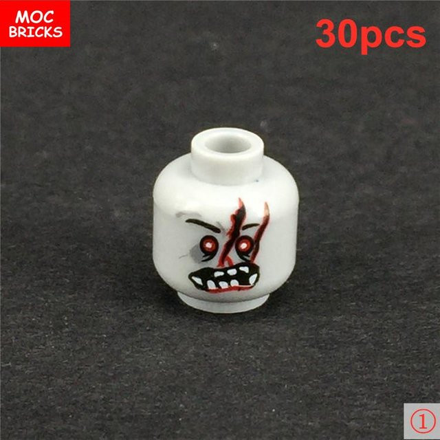 Yiran toy MOC Steine Zombie Gesicht Kopf Ausdruck, Anime Figur, 30-teiliges Set, weiß, ab 3 Jahren - Bild 1