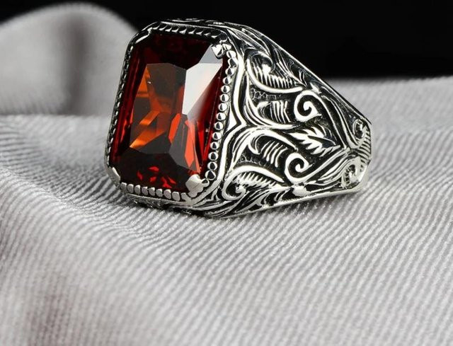 Ring Kupfer, Silber, Rote Zirkonia, Männer - Bild 1