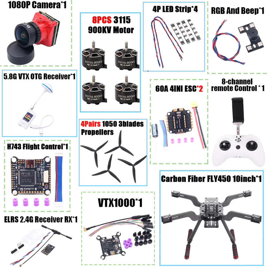 B-CUBE Smarte Drohne FLY450 Quadrocopter-Gestell in Schwarz mit Landegestell und Betaflight-Unterstützung - Bild 5