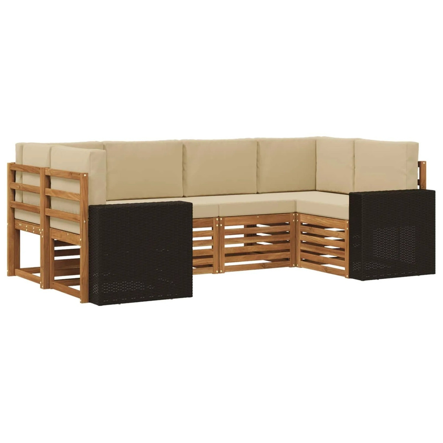 vidaXL Ecksofa Set in L-Form aus Akazienholz und Polyester in Natur-Beige mit 6 Sitzkissen und 8 Rückenkissen - Bild 2