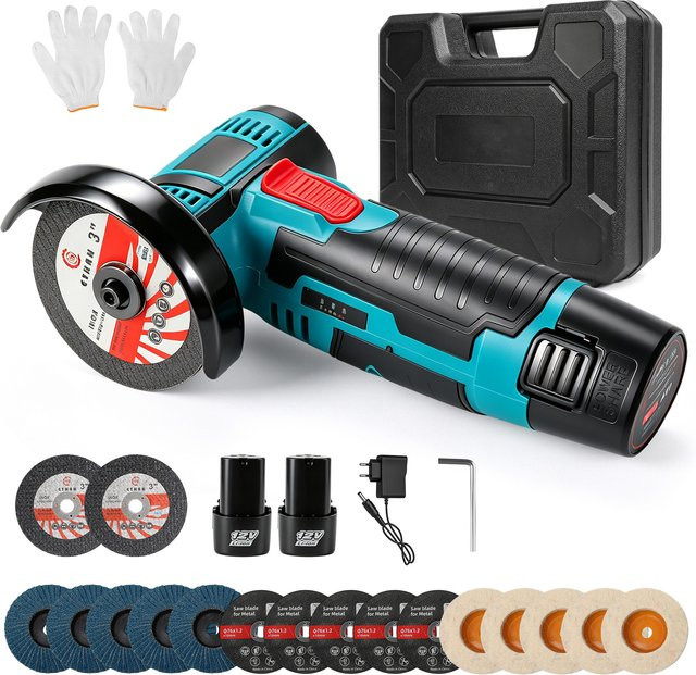 GECOFEER Mini-Winkelschleifer Blau, Kabellose Schleifmaschine mit 12V Lithium-Akku und 19500 U/min - Bild 1