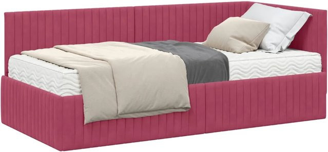 vidaXL Eckbettgestell mit 2 Matratzen und Kopfteil aus grünem Samt, B/T/H: 90 x 190 x 72 cm - Bild 1