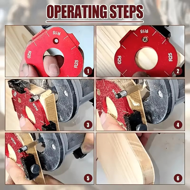 GDART 2-teiliges 4-in-1 Schablonen-Set aus Aluminium in Rot für Holzbearbeitungsfräser zur Arc Corner Positionierung (R10-R50) - Bild 6