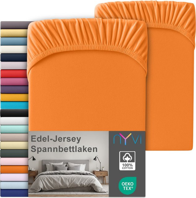 NYVI Edel Jersey Spannbettlaken Deluxe 2er Set aus 100% supergekämmter Baumwolle, Orange, B/T: 180-200 x 200 cm, für Matratzen bis 25 cm Steghöhe - Bild 1
