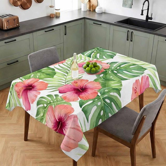 Rechteckige Tischdecke von JMG Household Supplies mit grünem Monstera-Blütenmuster in Beige und Multicolour, B/B: 90 x 140 cm - Bild 1