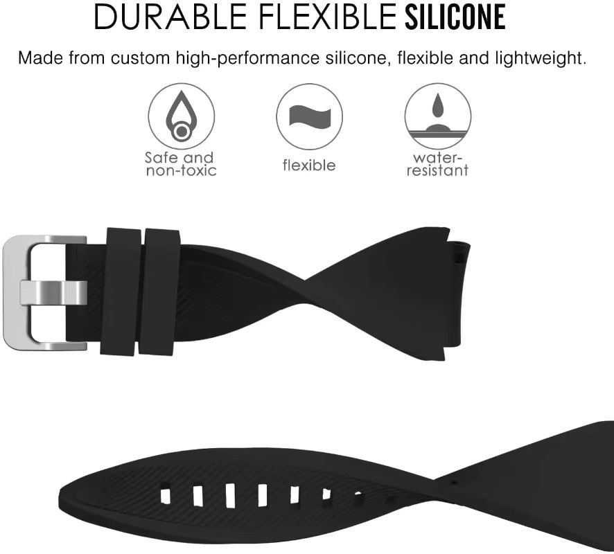 Uhrenarmband Silikon, 22 mm, Schwarz, Unisex - Bild 3