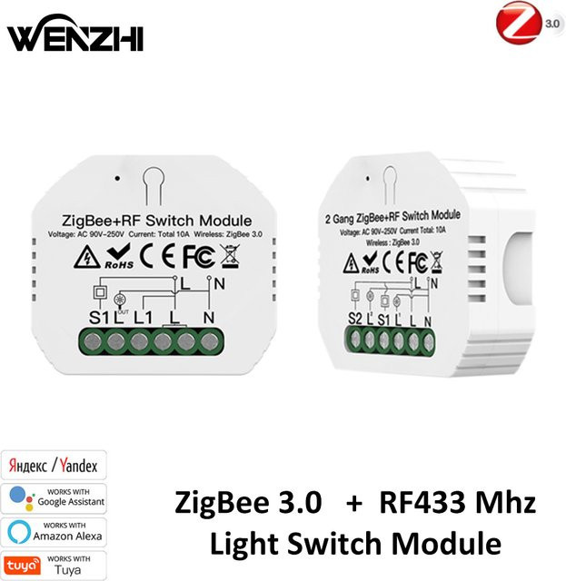 Wenzhi Zigbee 3.0 Lichtschaltermodul 1/2 Gang, Smart Life Tuya kompatibel mit Alexa und Google Home, Weiß, Einbaumodul mit Timer und RF 433 MHz Fernbedienungsfunktion - Bild 1