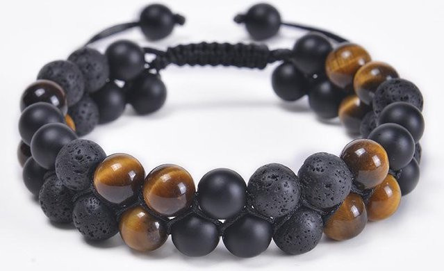 Armband, Perle, Tigerauge, Schwarzer Obsidian, Hämatit, Schwarz, Unisex - Bild 1