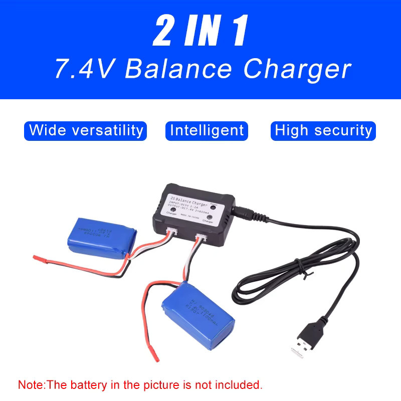 2in1 Li-Ion Akku und Balance Ladegerät für Syma X8C MJX X600 X101 RC Spielzeuge, 7,4 V 2S, 600 mA, Schwarz - Bild 2