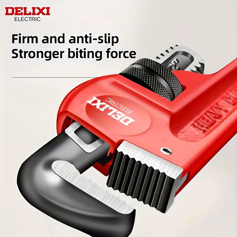 DELIXI ELECTRIC Rohrzange aus Kohlenstoffstahl in Rot, verstellbare Zange mit gezahnten Backen für die Rohrreparatur - Bild 2