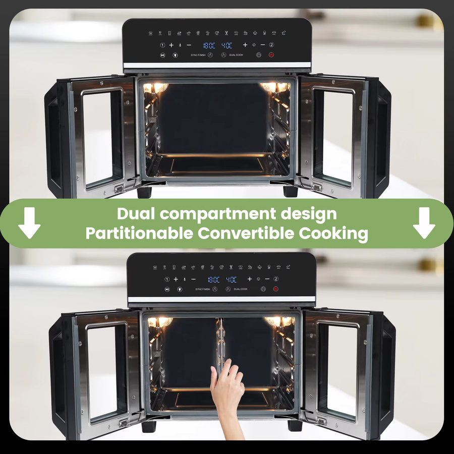 EMPHSISM Heißluftfritteuse mit zwei Zonen, 23 l XXL-Ofen in Schwarz mit 2200 W und LED-Touchscreen - Bild 5