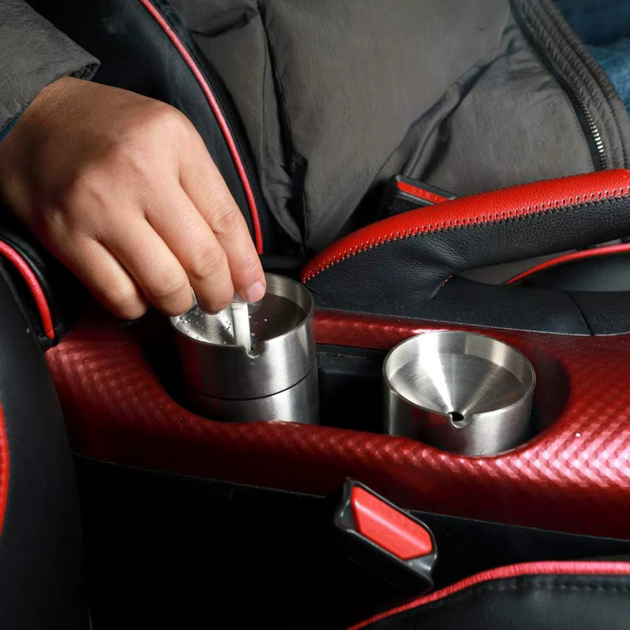 Untior Tragbarer Auto-Aschenbecher aus Edelstahl in Silber mit Deckel, winddichter Mini-Aschenbecher für Auto und Outdoor, B/T/H: 12,0 x 7,2 x 3,0 cm - Bild 6