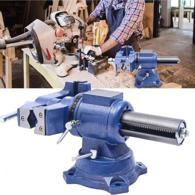 CNCEST 2-in-1 Multifunktions-Schraubstock mit 360 Grad Drehbarkeit, Blaue Parallel-Werkbank 100 mm für Holzbearbeitung und Modellbau - Bild 1