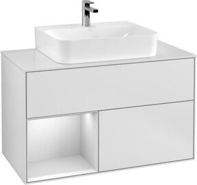 V&B Waschtischunterschrank Finion 100 in Weiß lackiert mit Regalfach links, Breite: 100 cm, Tiefe: 50,1 cm, Höhe: 50,1 cm - Bild 1