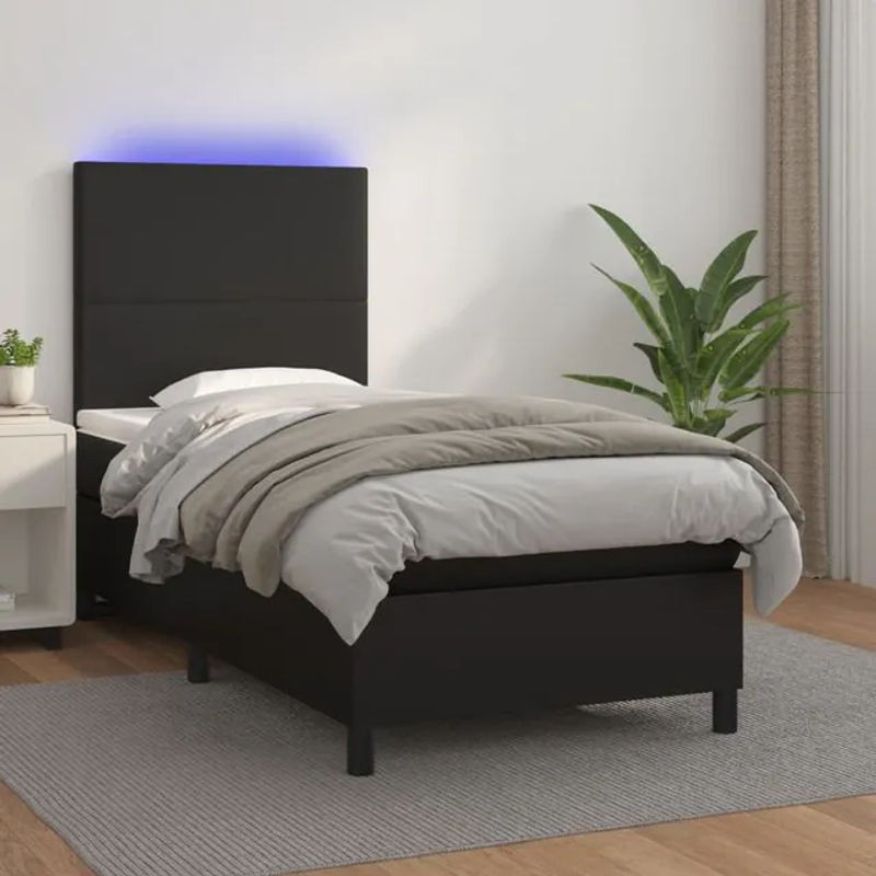 Vidaxl Kontinentalbett mit Matratze und LED in Schwarz aus Kunstleder, B/T: 90 x 190 cm - Bild 1