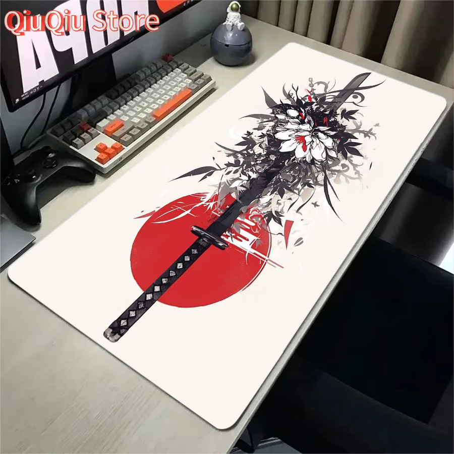 Potdemiel Mousepad Samurai Schwert Design in Schwarz und Weiß, B/T: 90 x 40 cm - Bild 2